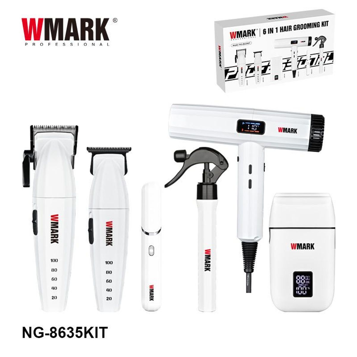 VGR - Kit Profesional de Peluquería WMARK 6 en 1 NG-8632 Blanco