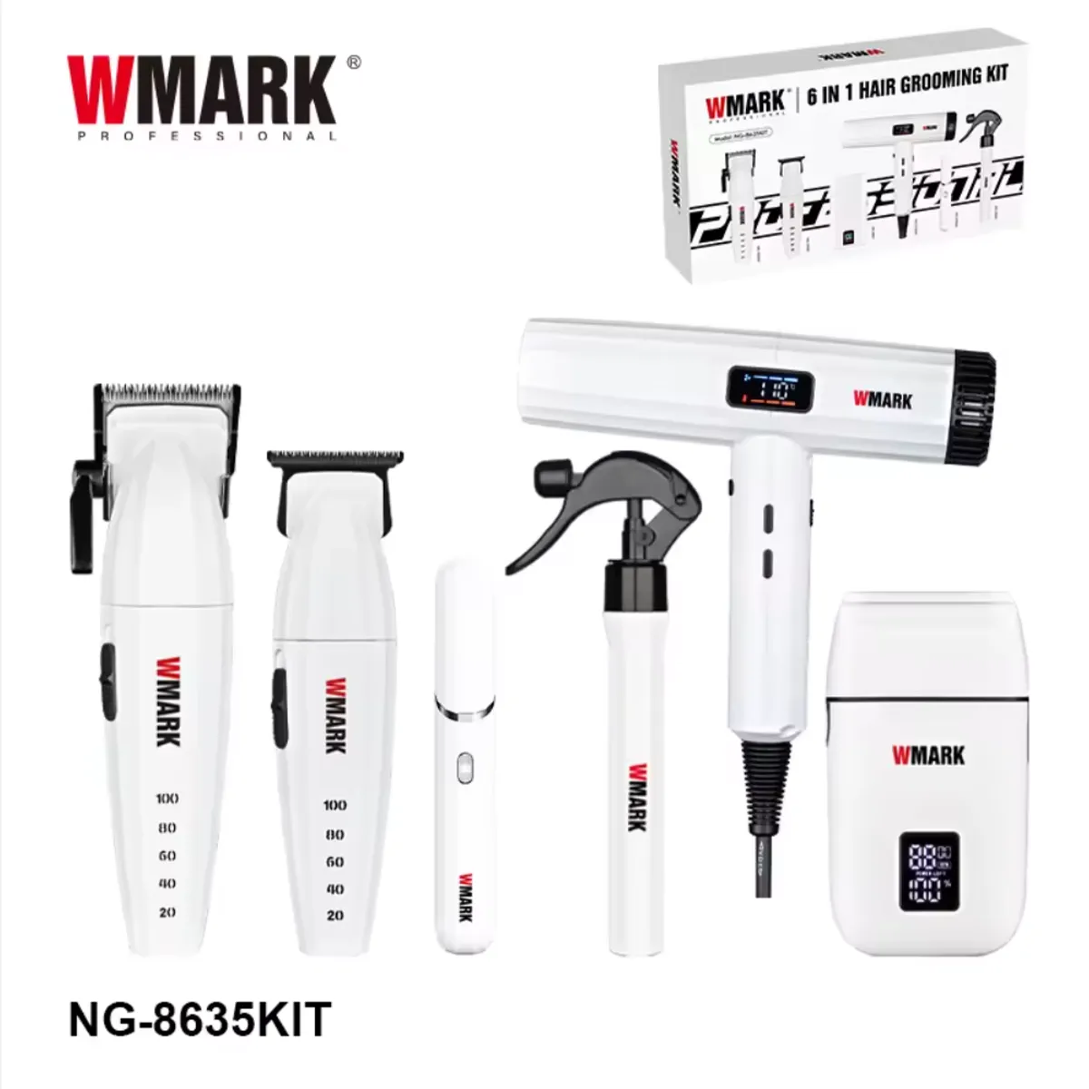 VGR - Kit Profesional de Peluquería WMARK 6 en 1 NG-8632 Blanco