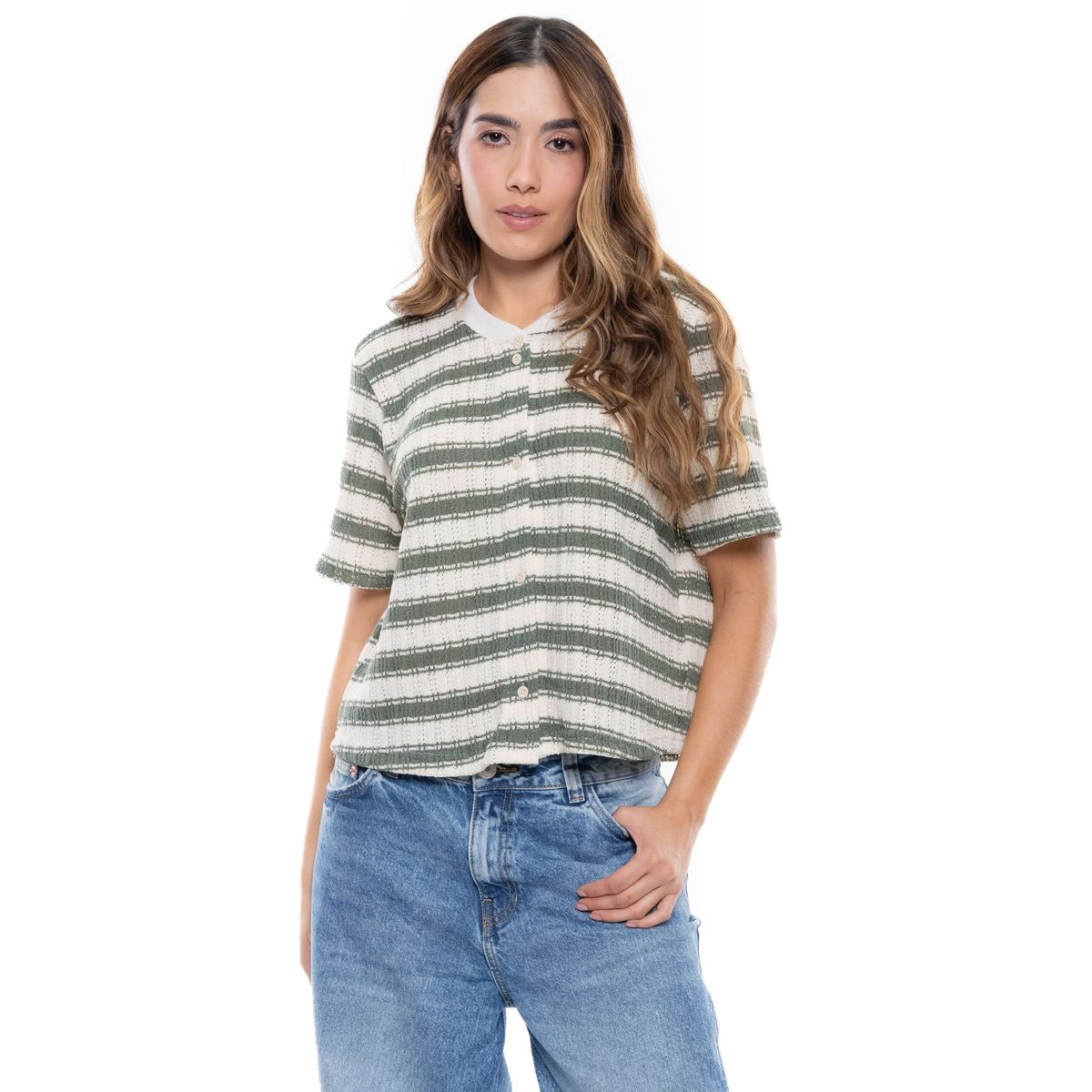 COLOR BLUE - Camisa Cuello Nerú Tejida