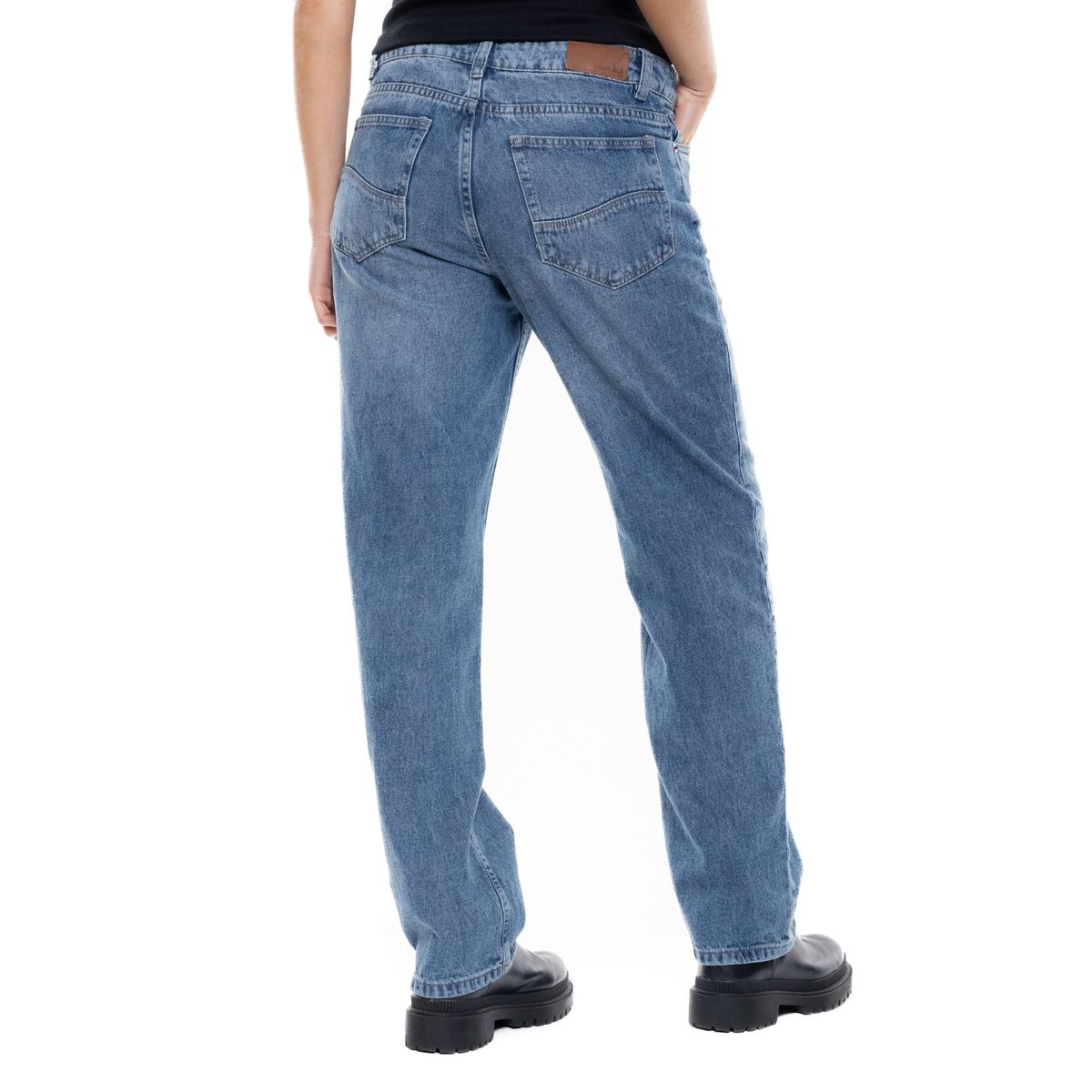 COLOR BLUE - Medium Waist Straight Fit Jeans Tono Medio