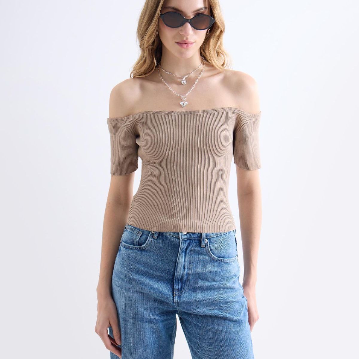 SEVEN SEVEN - Camiseta Tipo Off Shoulder  Para Mujer Taupe Seven Seven