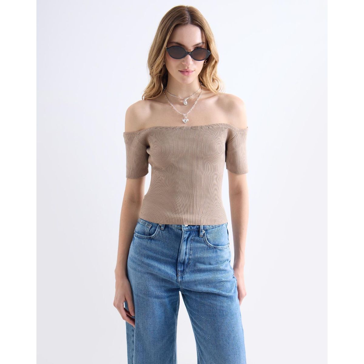 SEVEN SEVEN - Camiseta Tipo Off Shoulder  Para Mujer Taupe Seven Seven