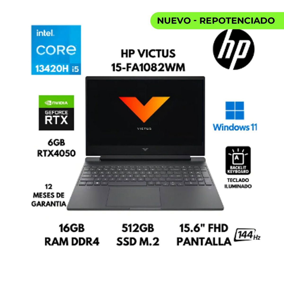 HP - Laptop VICTUS 15-FA1082WM I5 13420H - RAM 16GB - SSD 512GB - RTX 4050 6GB - 15.6" FHD
