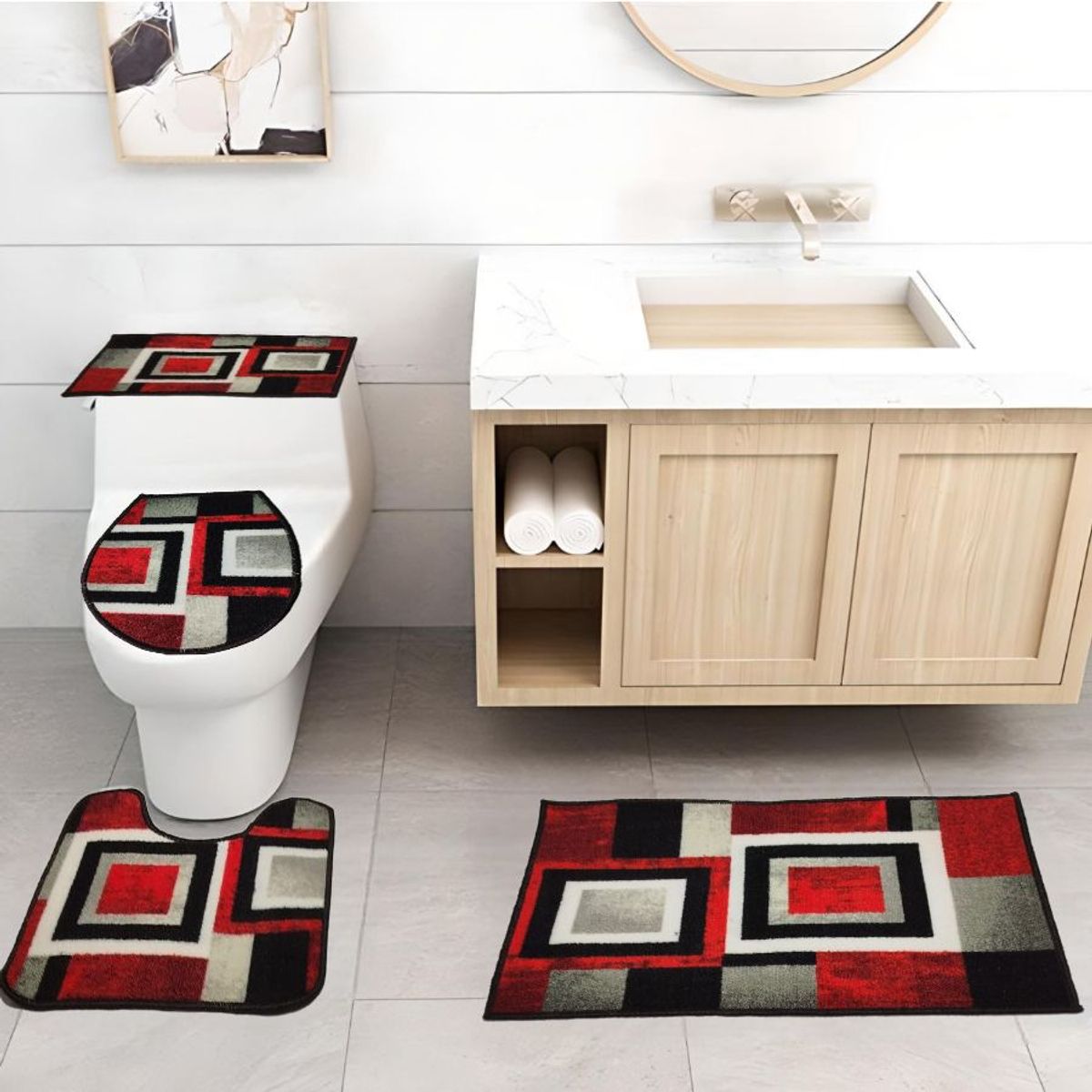 GENERICO - Juego De Baño 4 Piezas Antideslizante Rojo Tapetes Para Baño