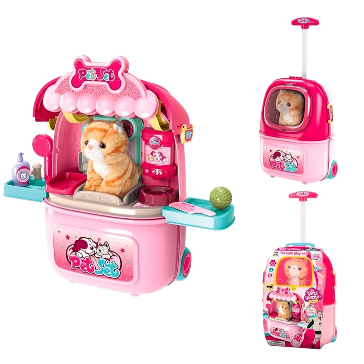 GENERICO - KIT VETERINARIO GATO PELUCHE MALETA RODACHIN JUGUETE NIÑOS