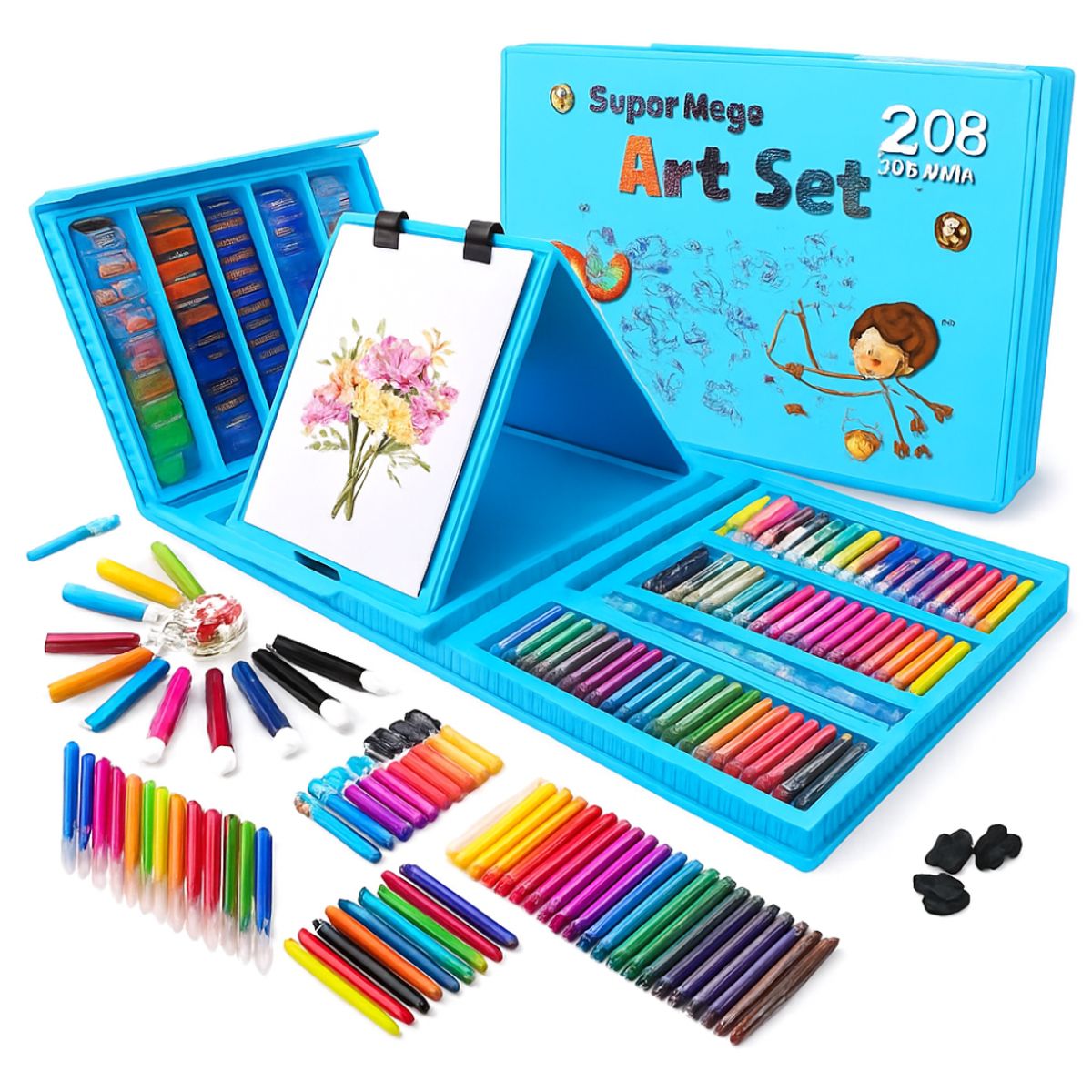 OEM - Set Artes Pintura Dibujo Niños Kit Pintura Artedibujo Creativo 208pcs Azul