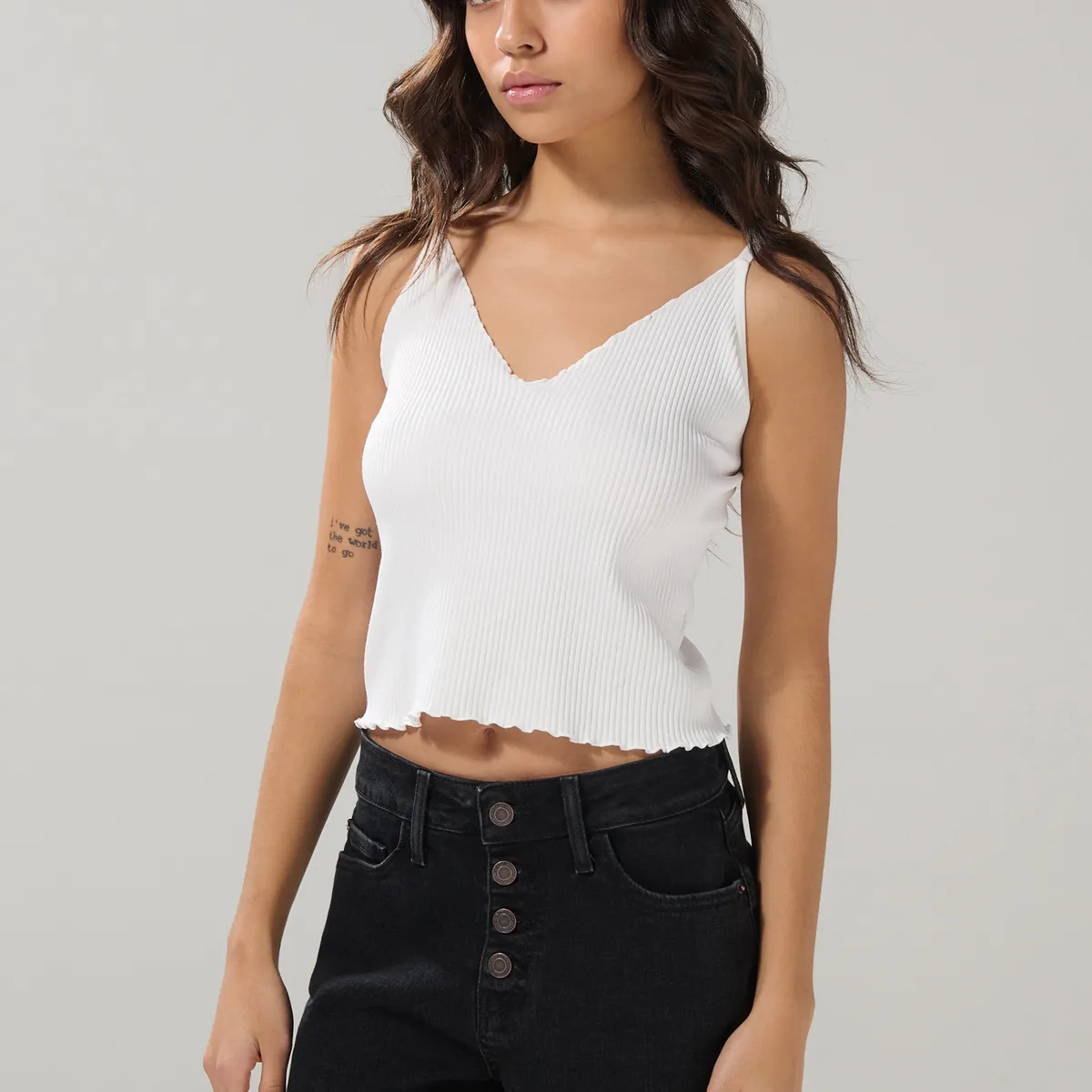 KOAJ - KOAJ Short de jean gris intenso con botones y tiro alto Mujer