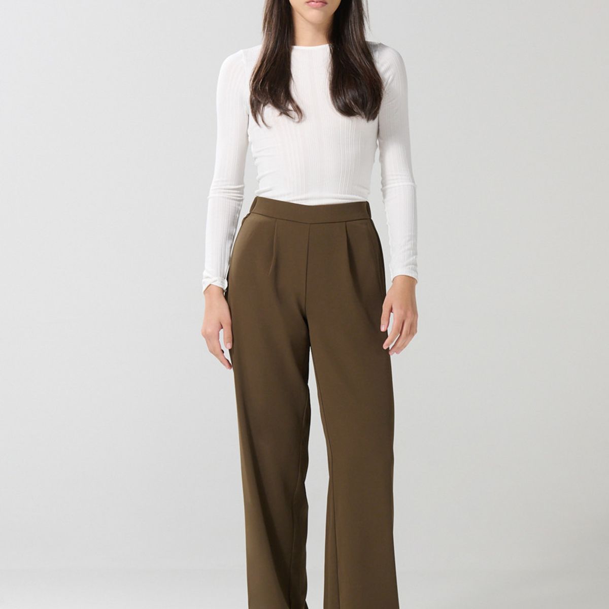 KOAJ - KOAJ Pantalón verde oscuro palazzo con tiro alto y bota anch Mujer