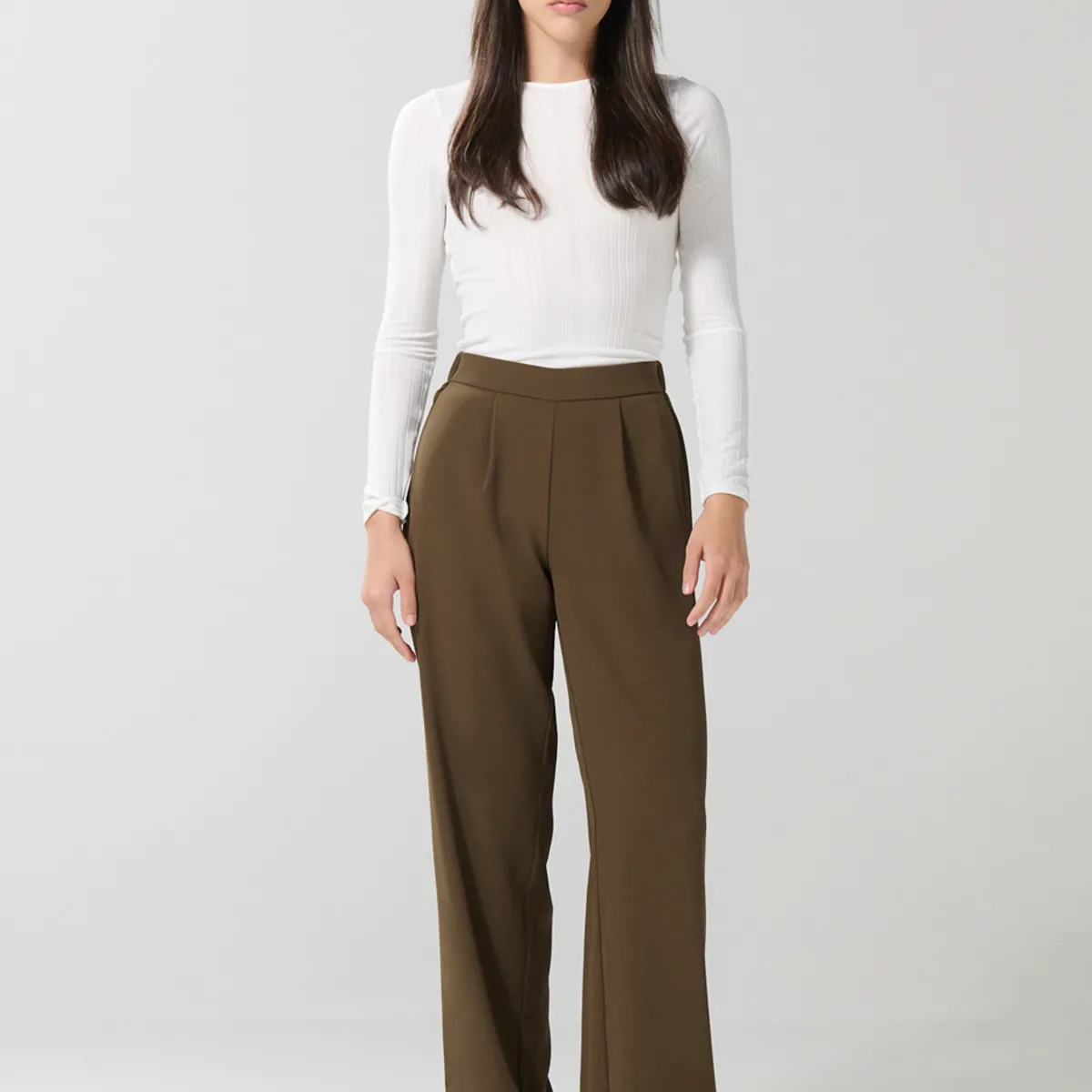 KOAJ - KOAJ Pantalón verde oscuro palazzo con tiro alto y bota anch Mujer