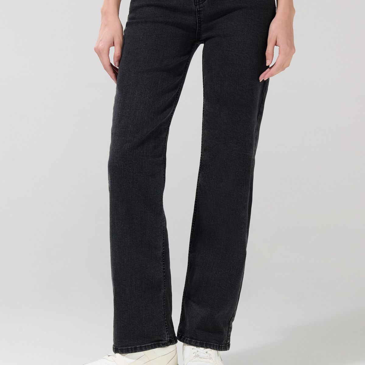 KOAJ - KOAJ Jean straight leg tiro alto gris intenso con bota rect Mujer