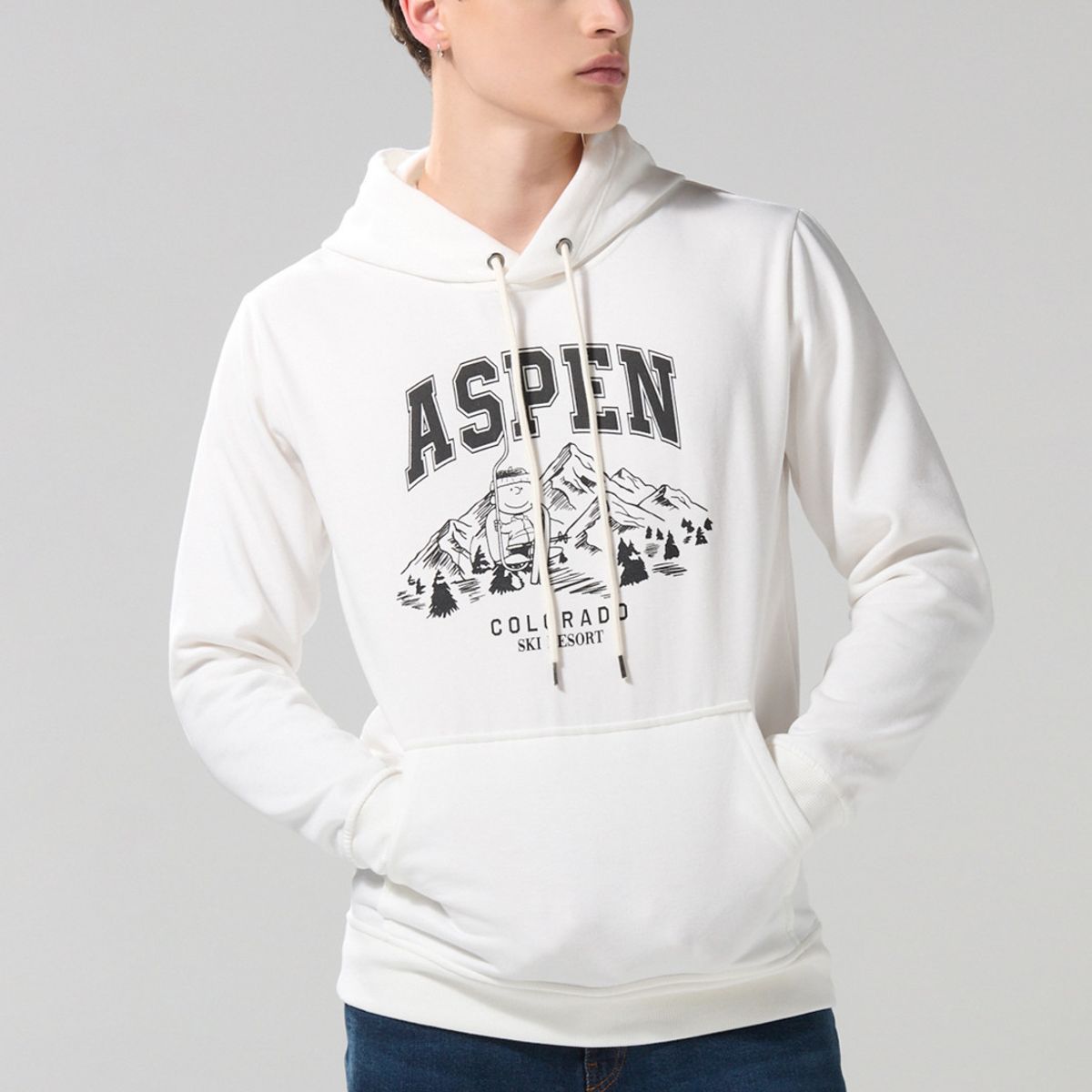 KOAJ - KOAJ Buzo con capota crema claro y estampado de Snoopy Hombre