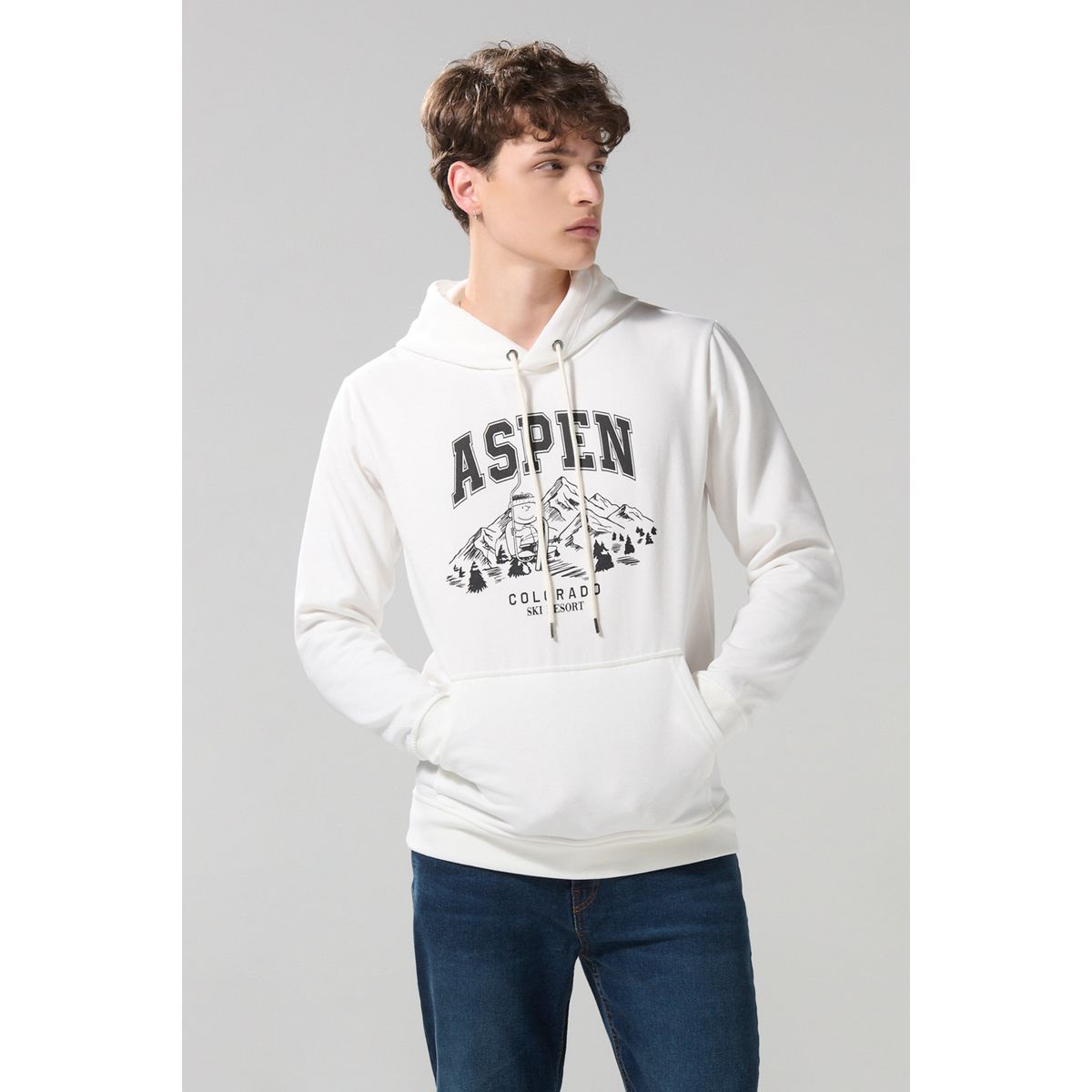 KOAJ - KOAJ Buzo con capota crema claro y estampado de Snoopy Hombre