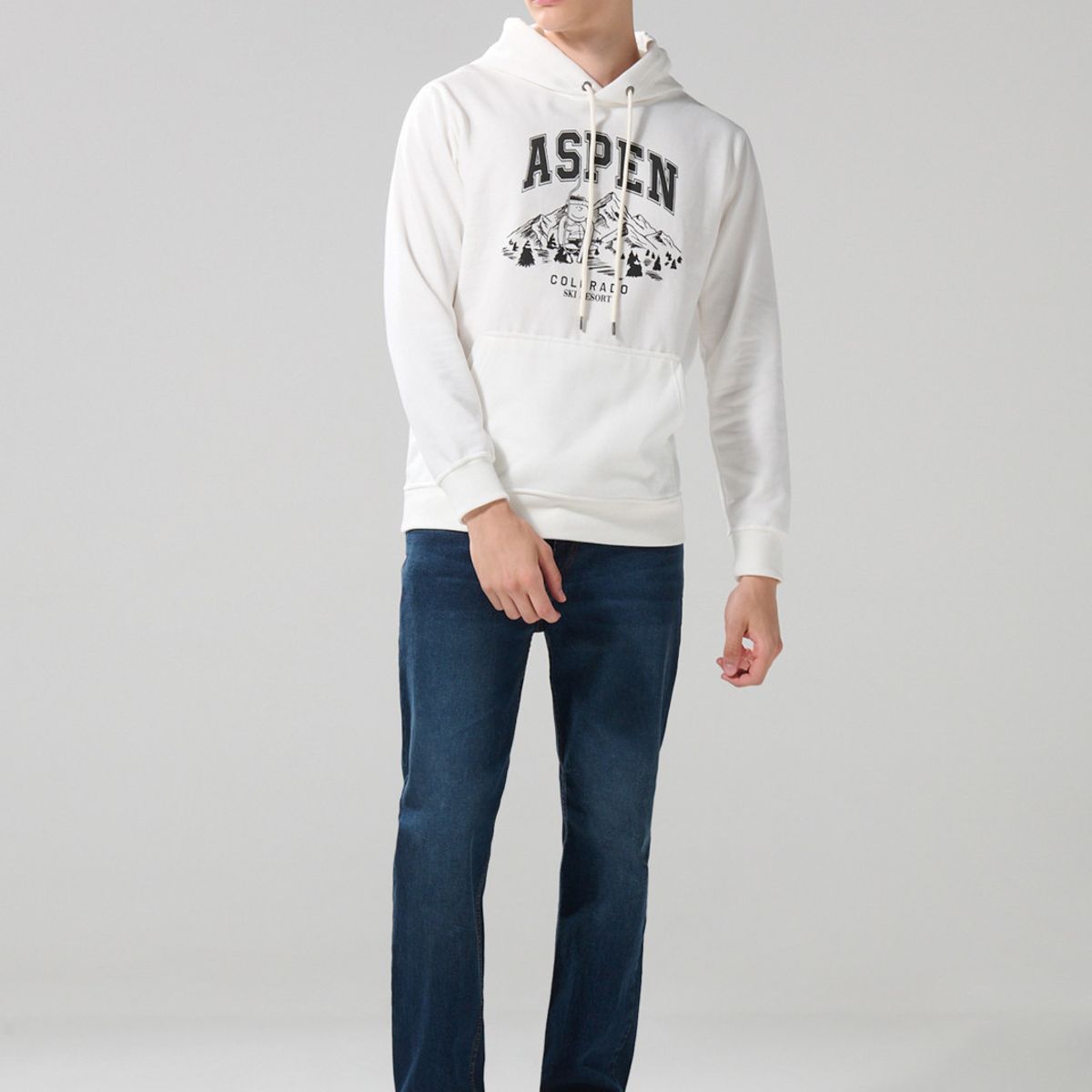 KOAJ - KOAJ Buzo con capota crema claro y estampado de Snoopy Hombre