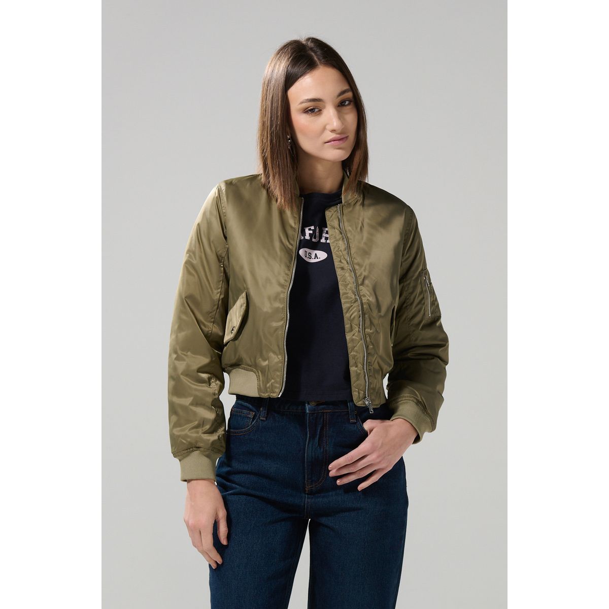 KOAJ - KOAJ Chaqueta unicolor bomber con acolchado interno y bolsi Mujer