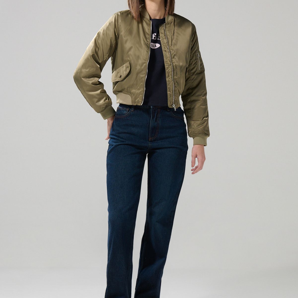 KOAJ - KOAJ Chaqueta unicolor bomber con acolchado interno y bolsi Mujer