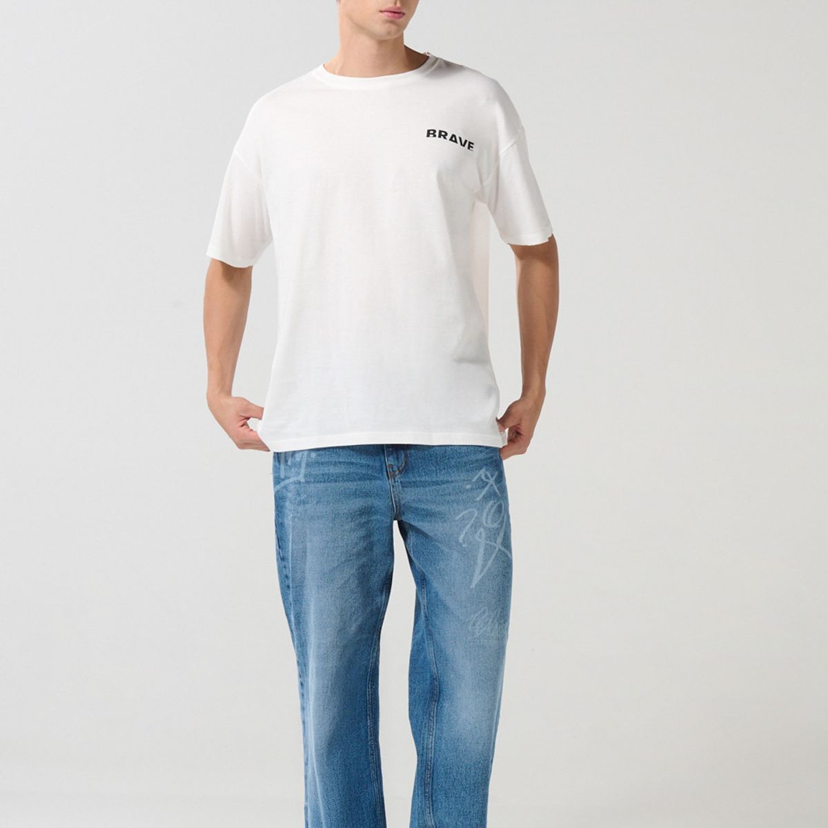 KOAJ - KOAJ Camiseta cuello redondo unicolor oversize con estampado Hombre