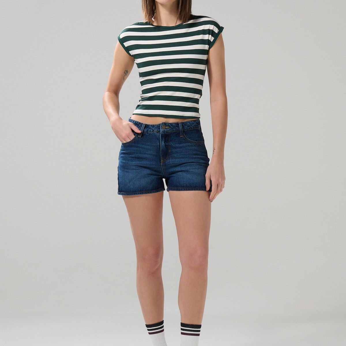 KOAJ - KOAJ Short de jean 5 bolsillos azul oscuro con tiro súper al Mujer