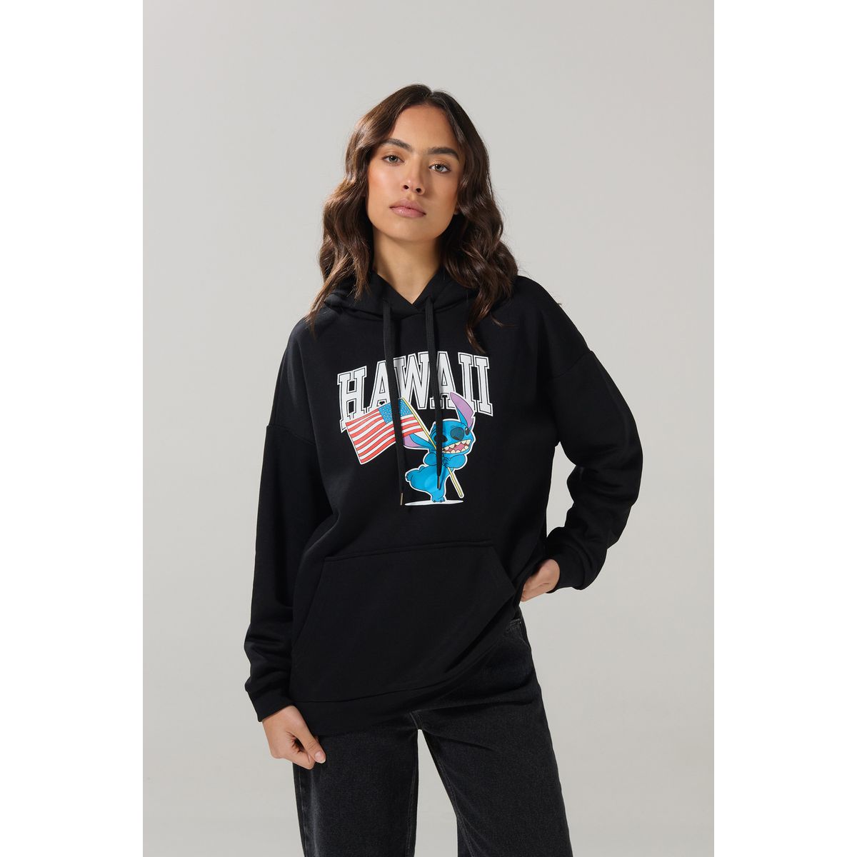 KOAJ - KOAJ Buzo negro con capota oversize de Lilo y Stitch Mujer