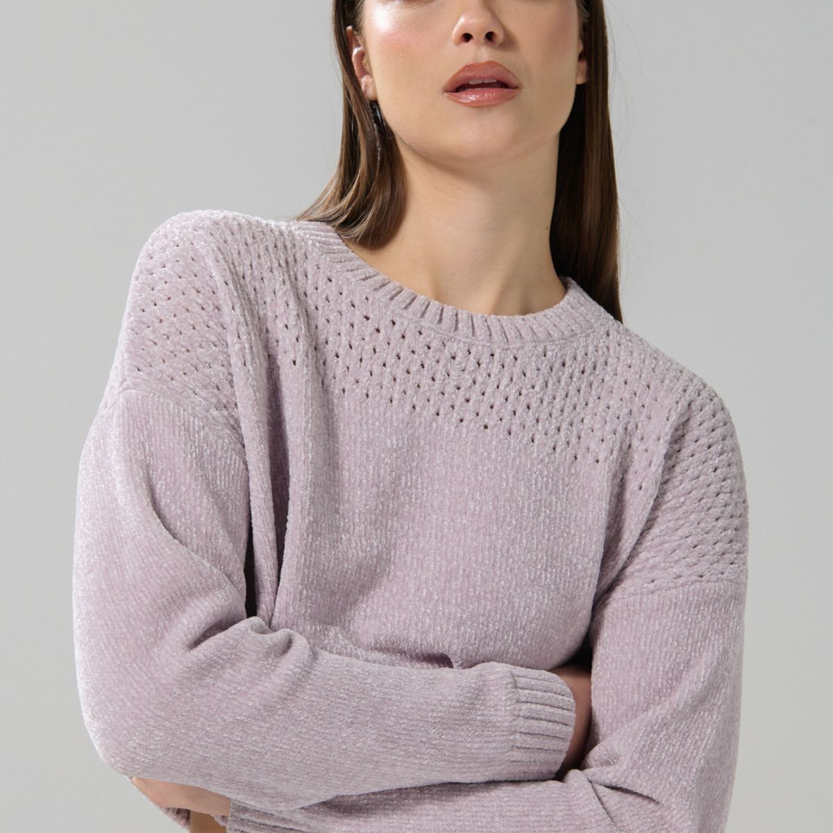 KOAJ - KOAJ Suéter unicolor tejido cuello redondo con texturas Mujer