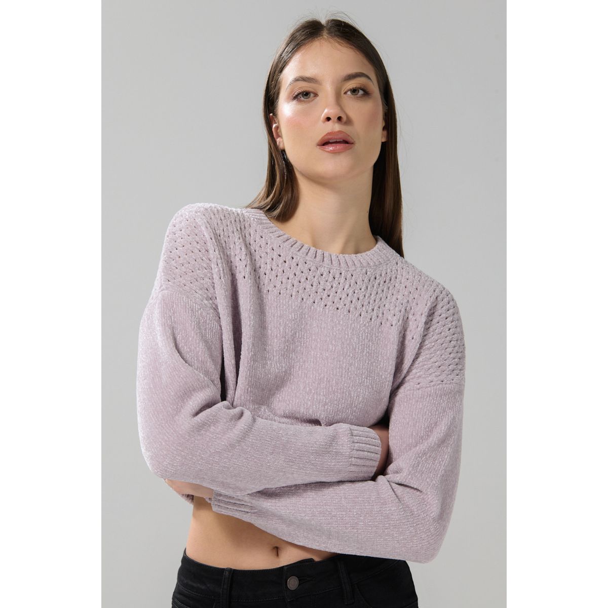 KOAJ - KOAJ Suéter unicolor tejido cuello redondo con texturas Mujer