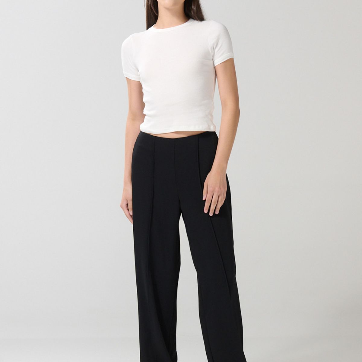 KOAJ - KOAJ Pantalón negro tipo palazzo tiro alto con bota recta Mujer