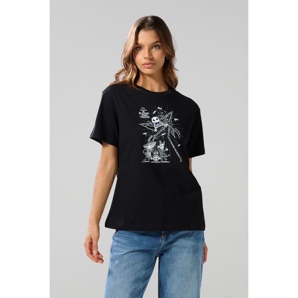 KOAJ - KOAJ Camiseta negra de Nightmare Before Christmas cuello re Mujer