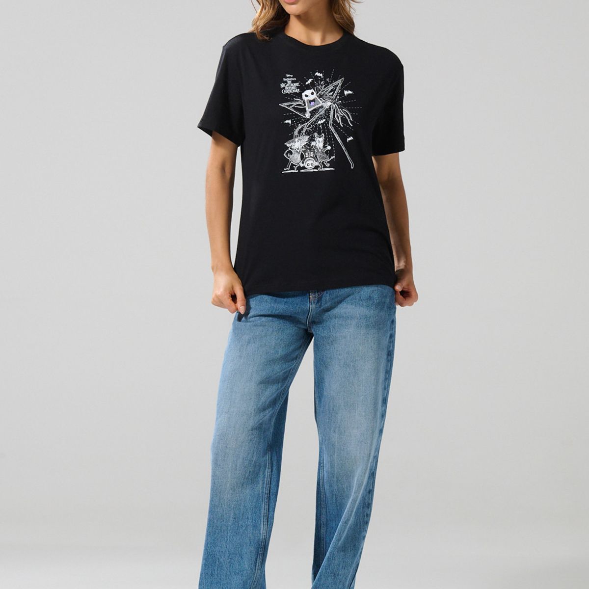 KOAJ - KOAJ Camiseta negra de Nightmare Before Christmas cuello re Mujer
