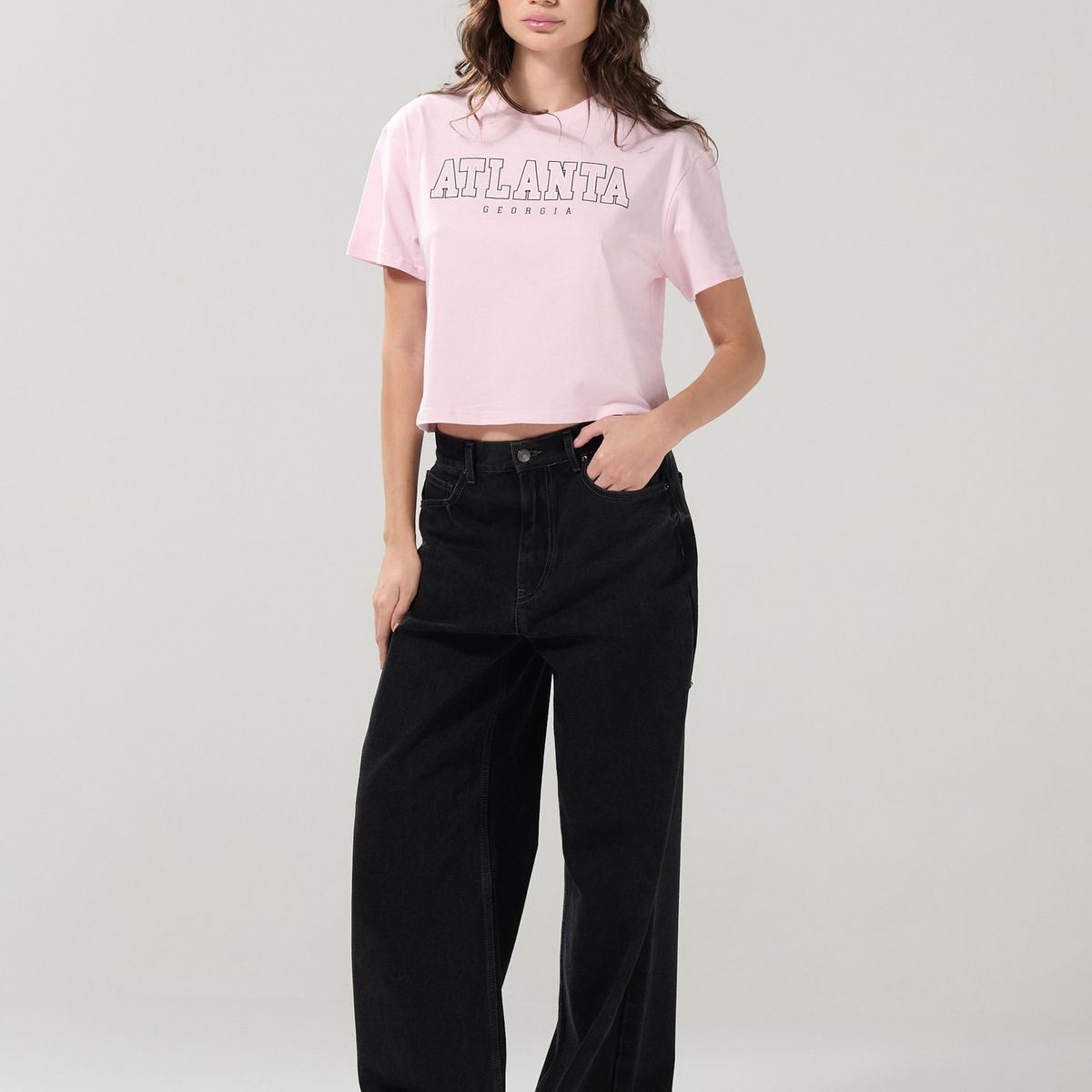 KOAJ - KOAJ Camiseta crop top en algodón unicolor con cuello redon Mujer