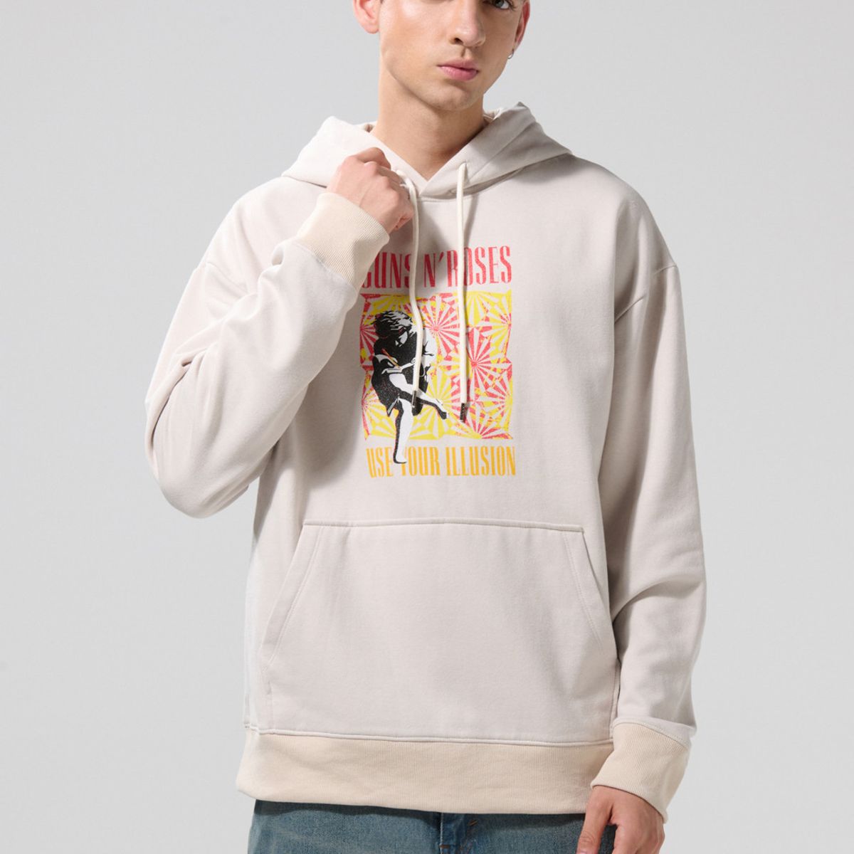 KOAJ - KOAJ Buzo de Guns N´ Roses kaki claro con capota Hombre