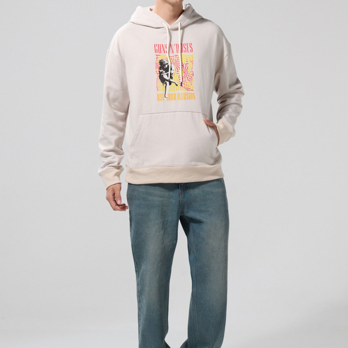 KOAJ - KOAJ Buzo de Guns N´ Roses kaki claro con capota Hombre