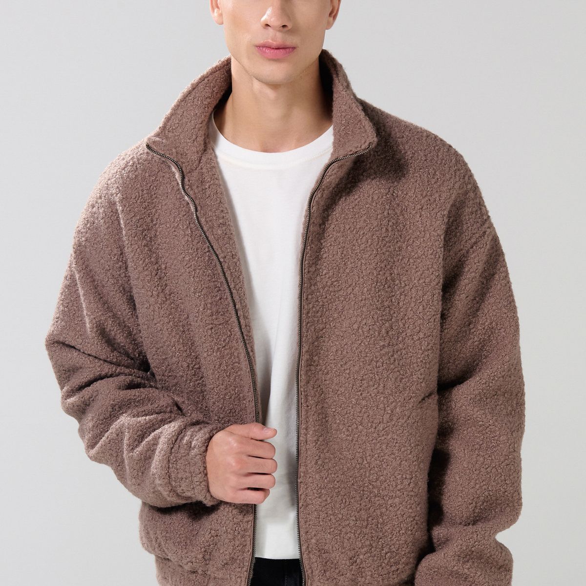 KOAJ - KOAJ Chaqueta cazadora café clara con cuello alto Hombre