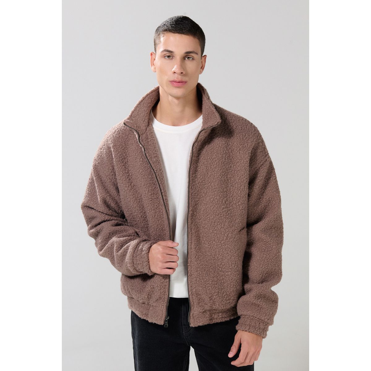 KOAJ - KOAJ Chaqueta cazadora café clara con cuello alto Hombre