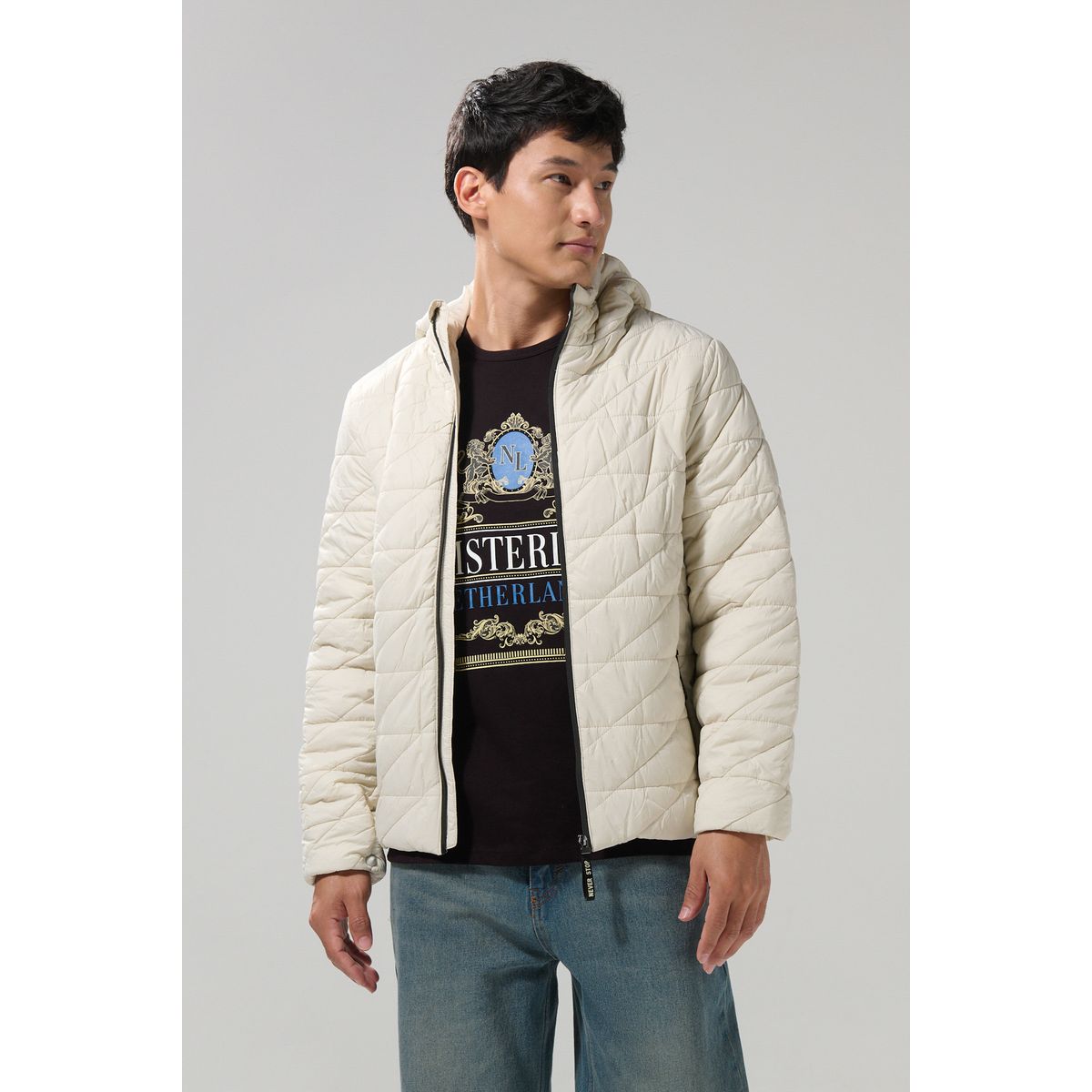 KOAJ - KOAJ Chaqueta acolchada con cuello alto y capota unicolor Hombre