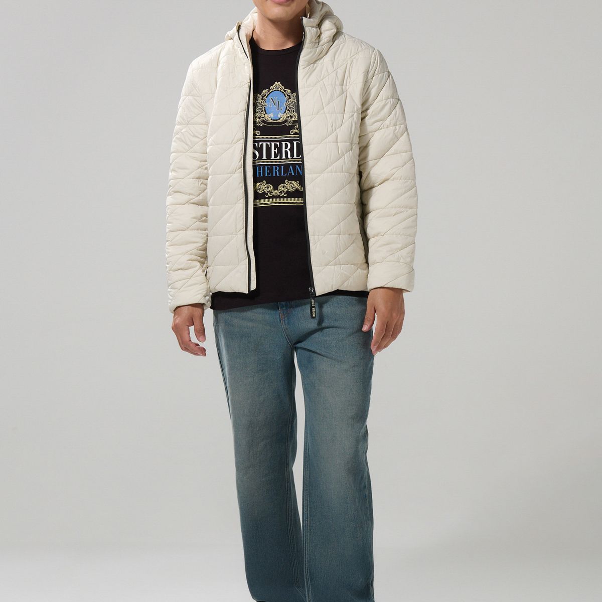 KOAJ - KOAJ Chaqueta acolchada con cuello alto y capota unicolor Hombre