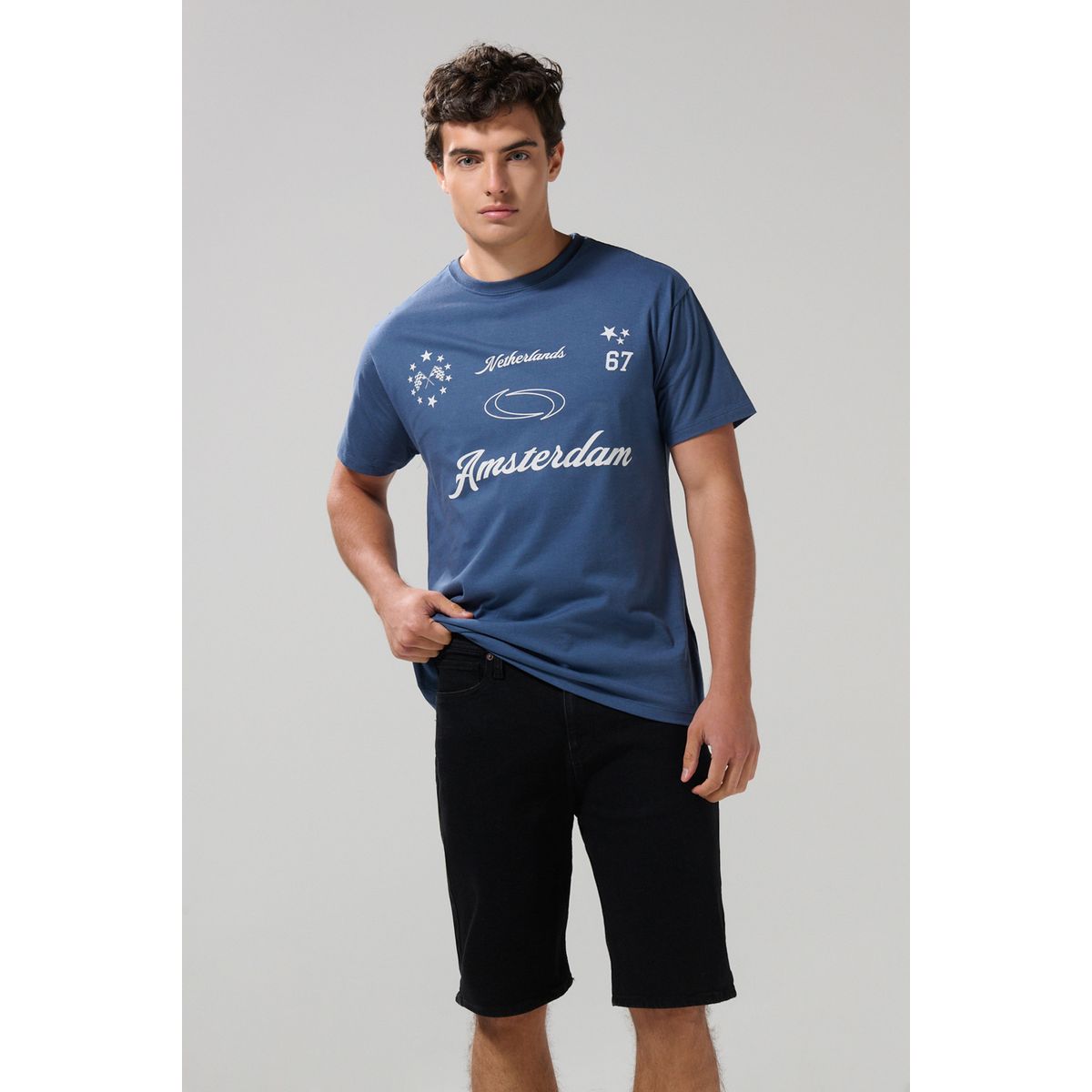 KOAJ - KOAJ Bermuda slim negra de jean tiro bajo con bolsillos Hombre