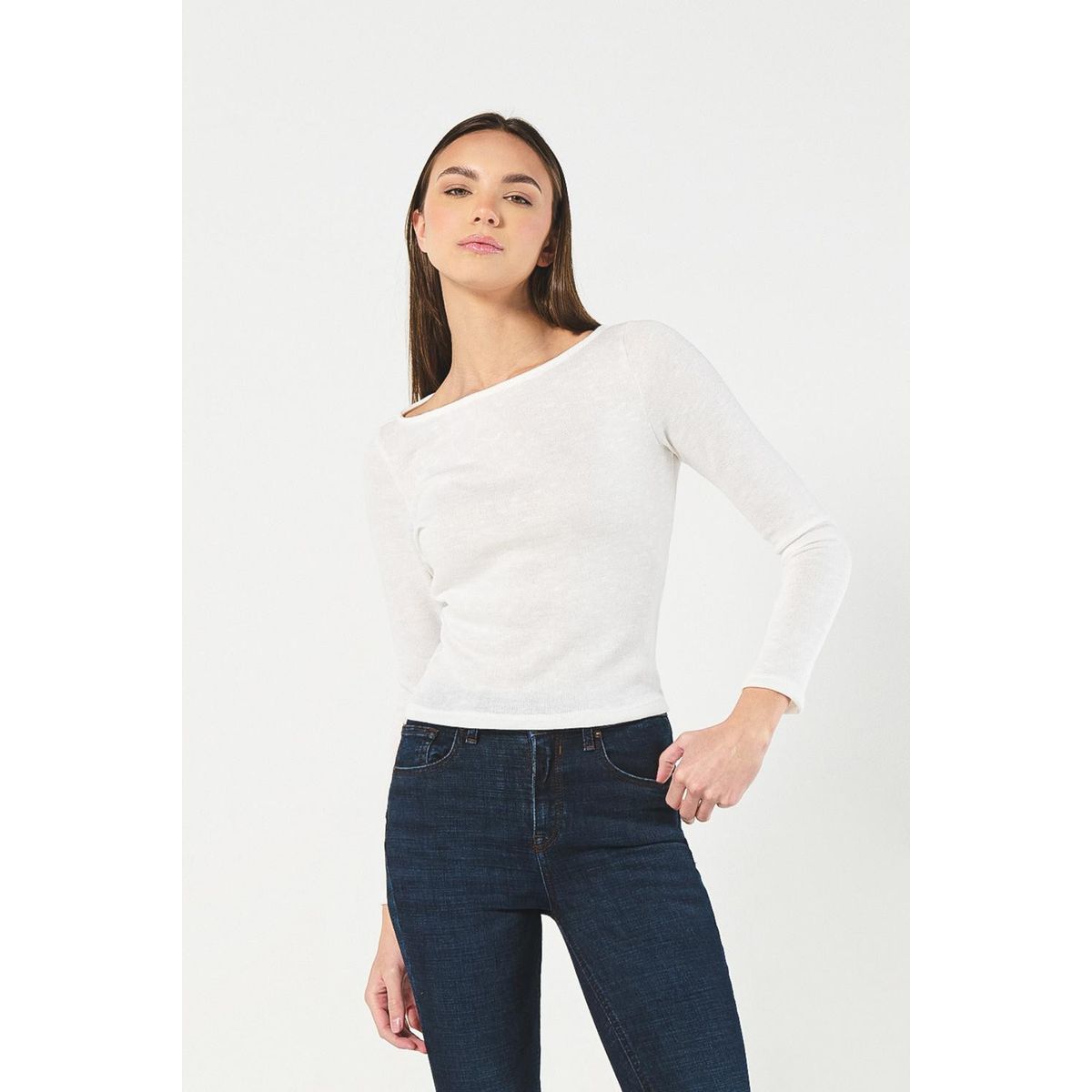 KOAJ - KOAJ Camiseta crema clara con texturas y manga larga Mujer