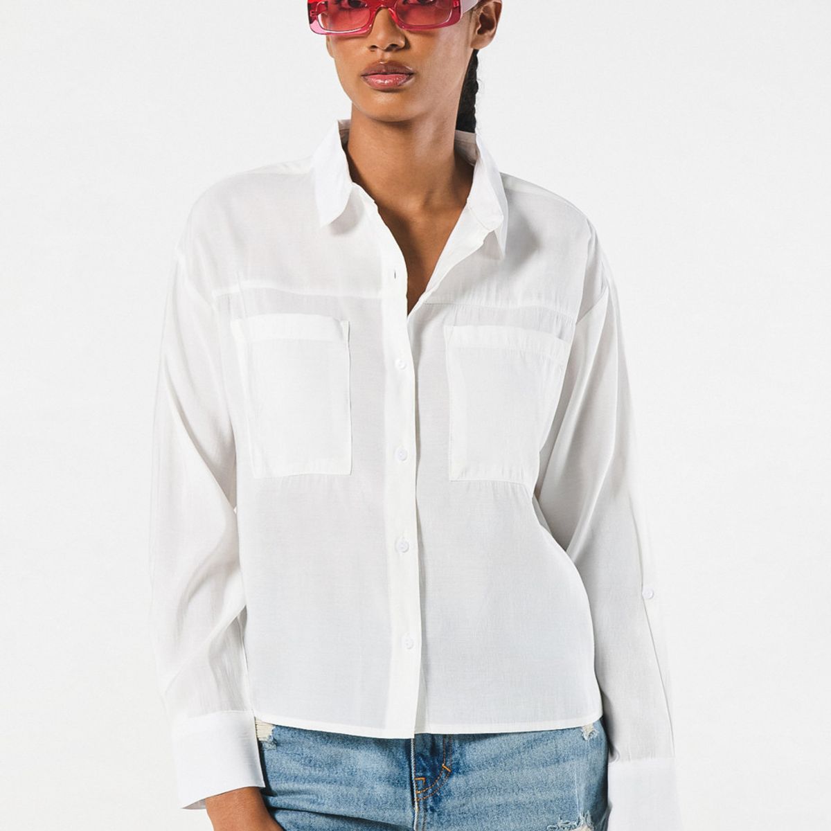 KOAJ - KOAJ BLUSA  UNICOLOR CUELLO CAMISERO MANGA LARGA CON CHARRET Mujer