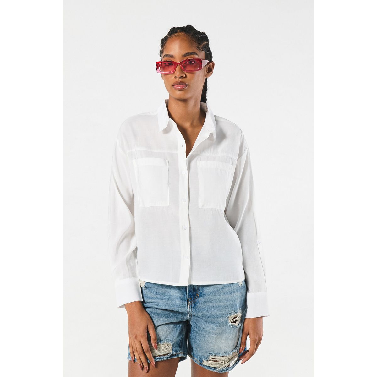 KOAJ - KOAJ BLUSA  UNICOLOR CUELLO CAMISERO MANGA LARGA CON CHARRET Mujer