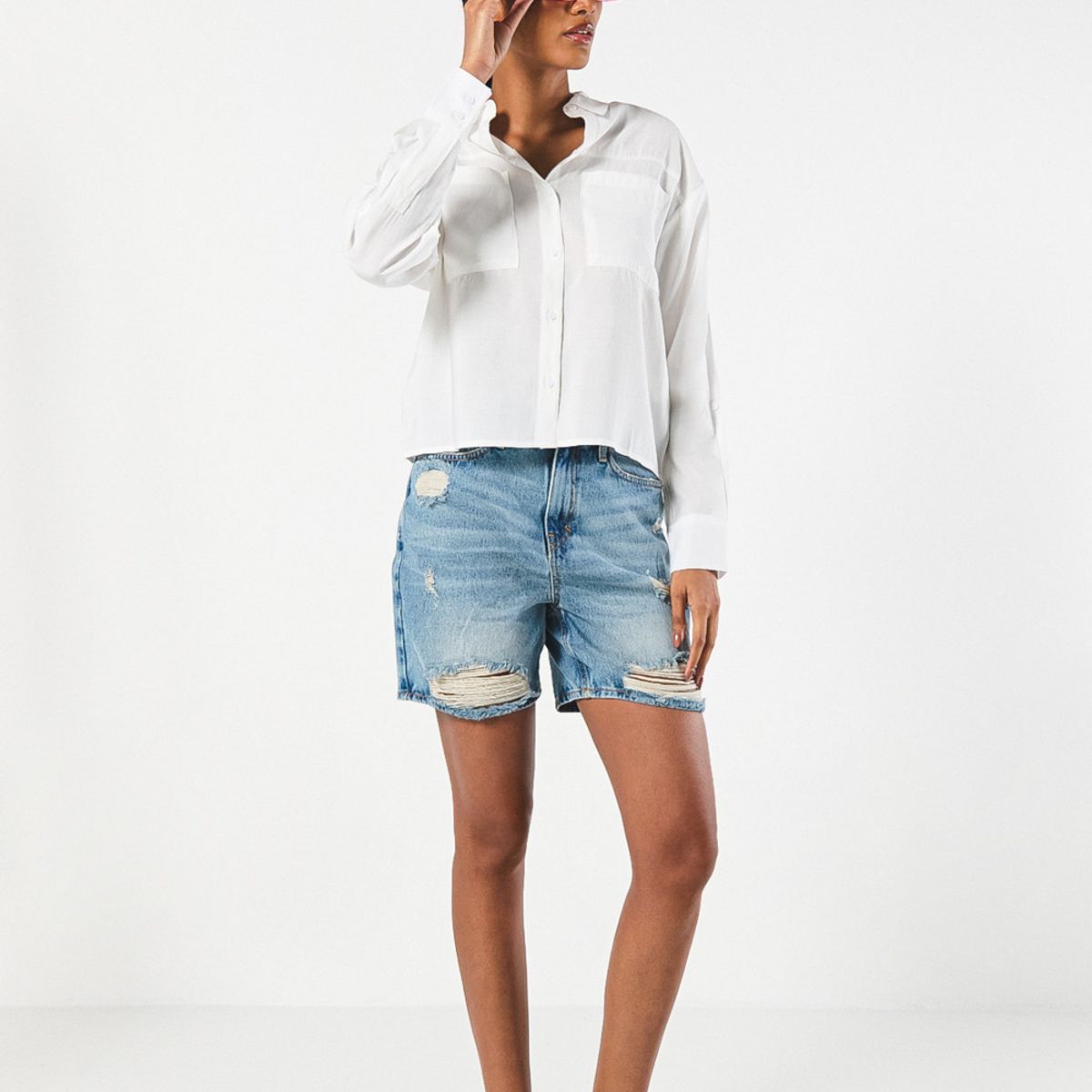 KOAJ - KOAJ BLUSA  UNICOLOR CUELLO CAMISERO MANGA LARGA CON CHARRET Mujer