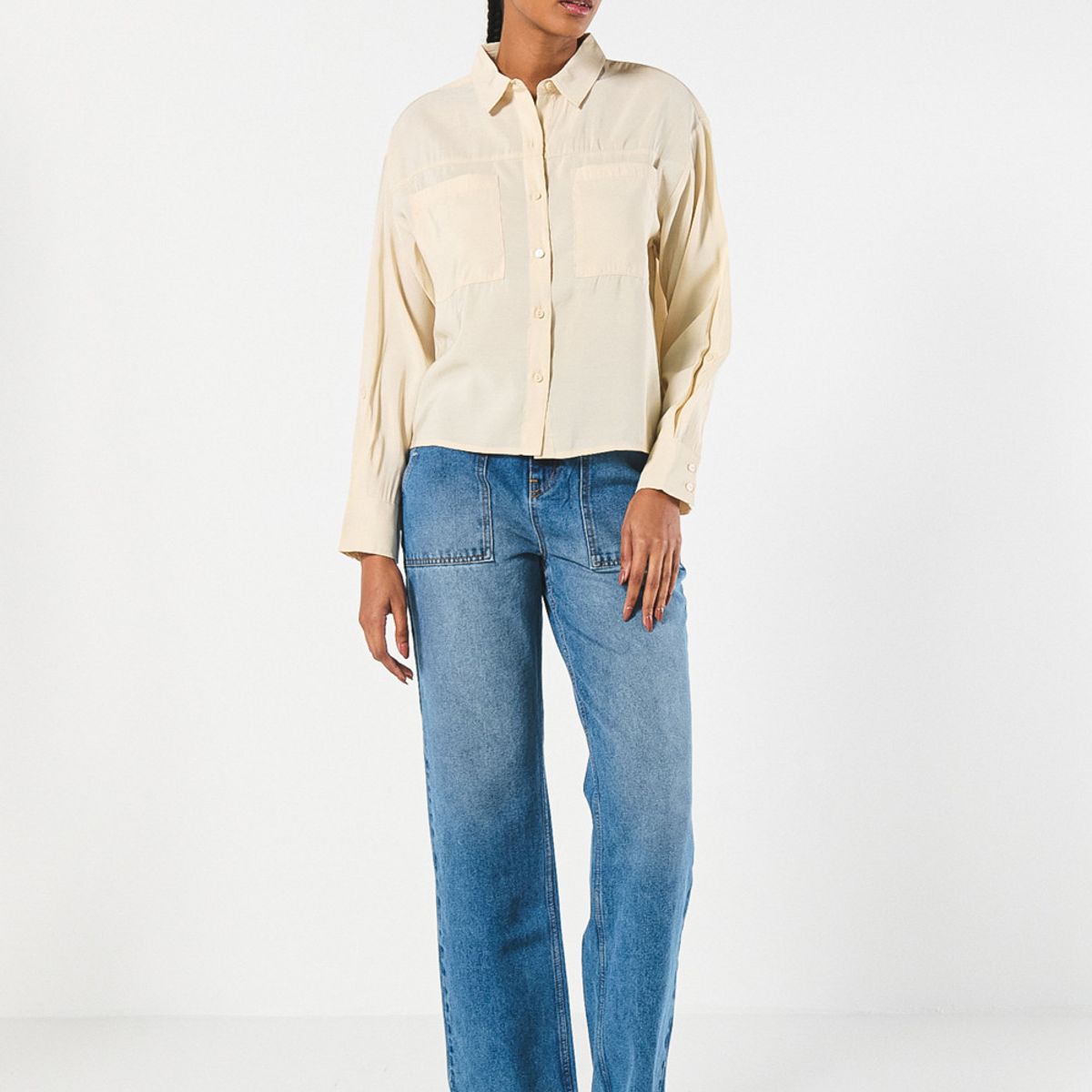 KOAJ - KOAJ BLUSA  UNICOLOR CUELLO CAMISERO MANGA LARGA CON CHARRET Mujer