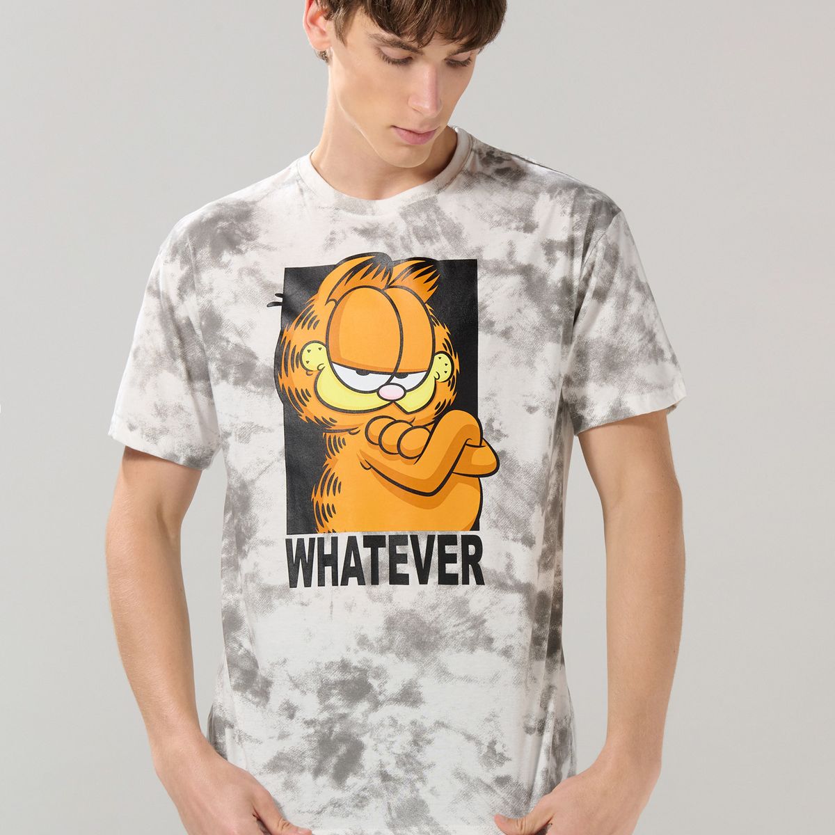 KOAJ - KOAJ Camiseta de Garfield crema tie dye con cuello redondo Hombre