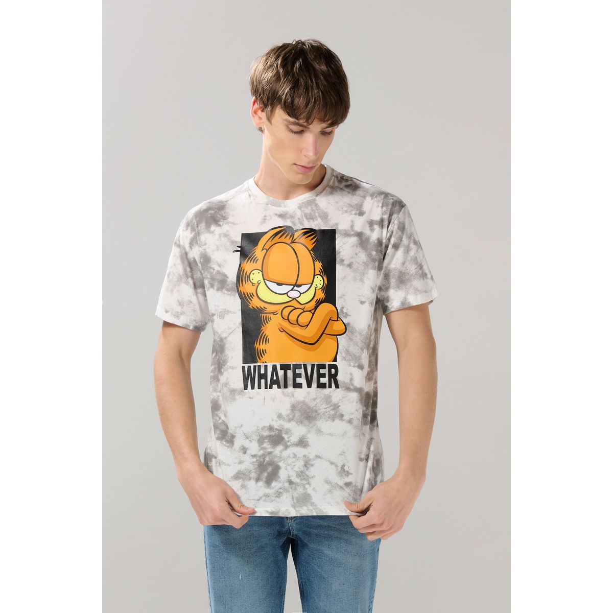 KOAJ - KOAJ Camiseta de Garfield crema tie dye con cuello redondo Hombre