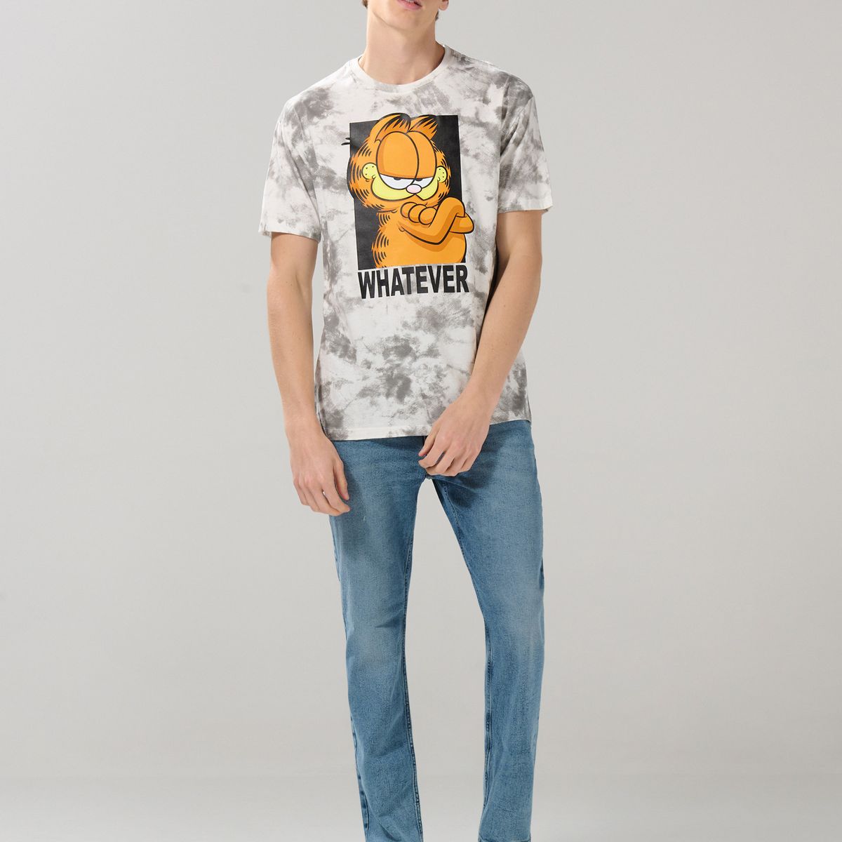 KOAJ - KOAJ Camiseta de Garfield crema tie dye con cuello redondo Hombre
