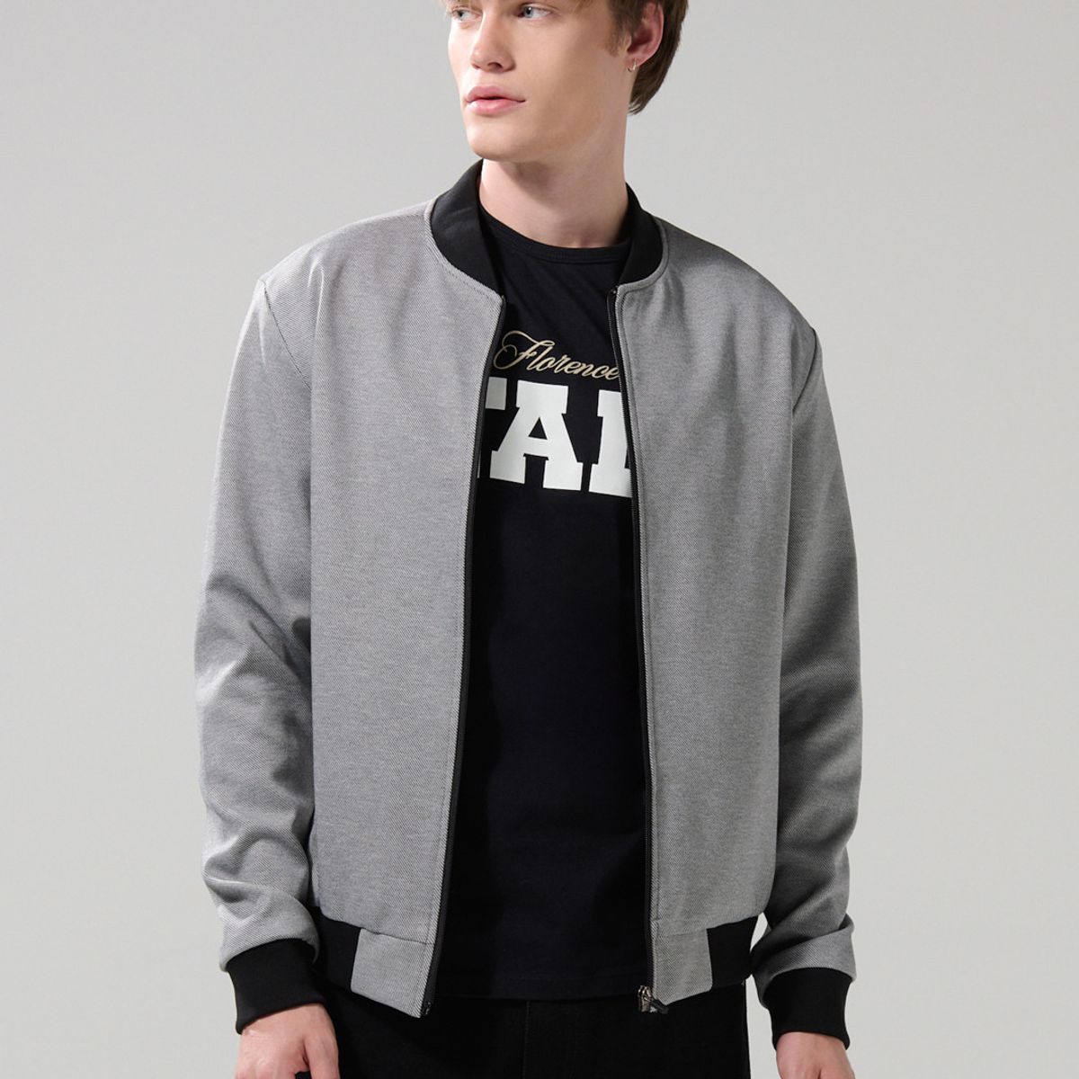 KOAJ - KOAJ Chaqueta bomber gris medio con contrastes negros Hombre