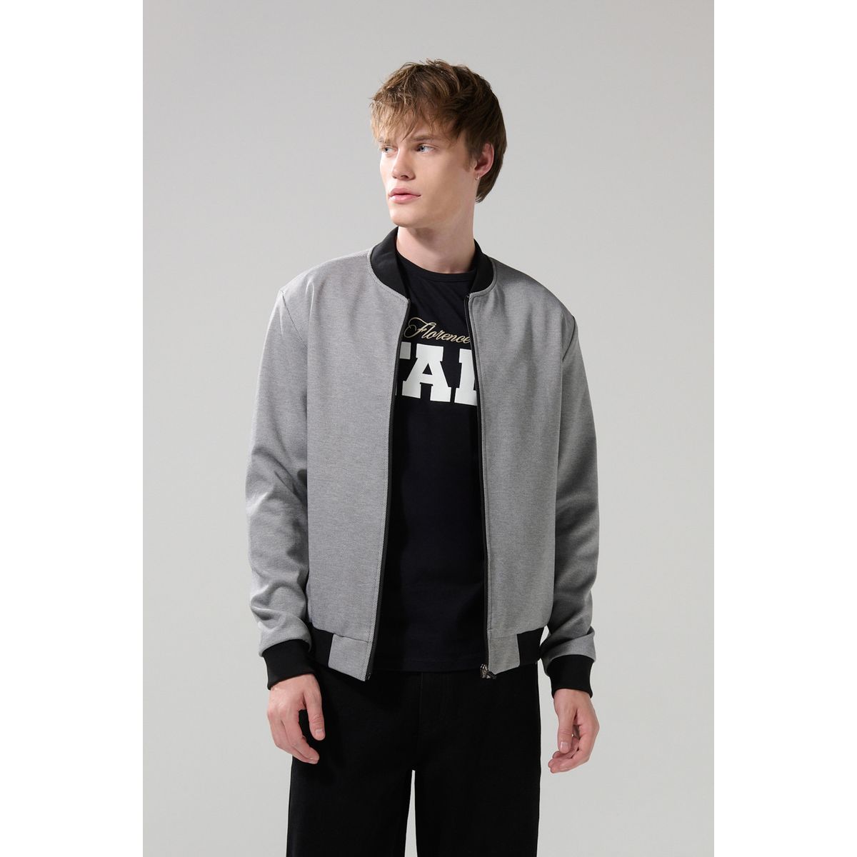 KOAJ - KOAJ Chaqueta bomber gris medio con contrastes negros Hombre