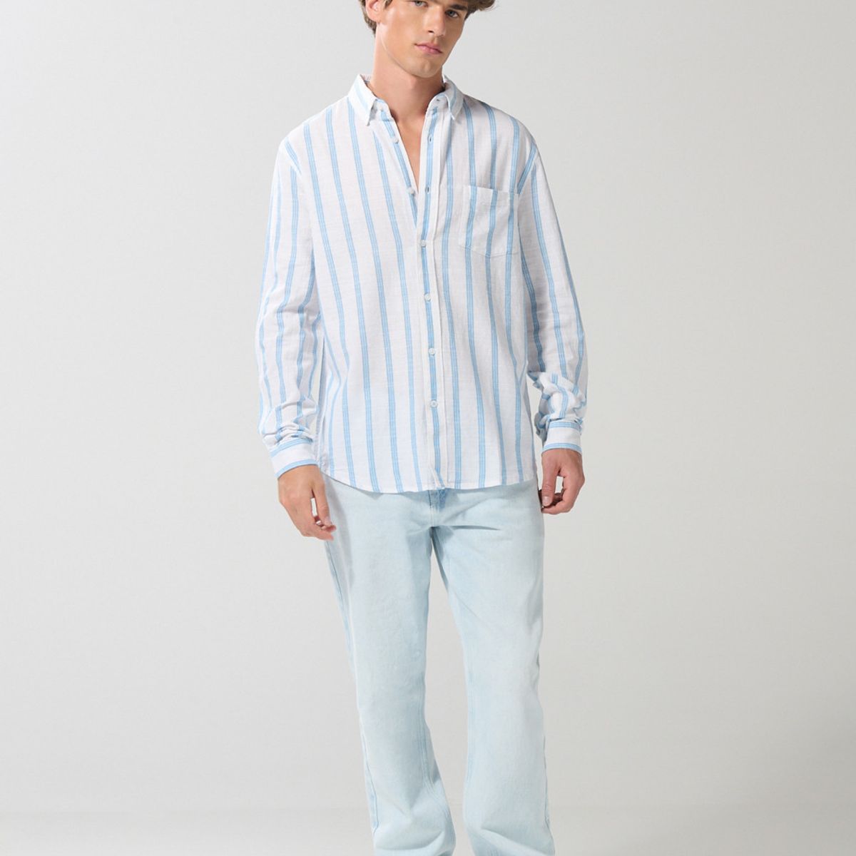 KOAJ - KOAJ Camisa cuello button down manga larga en slim fit a ray Hombre