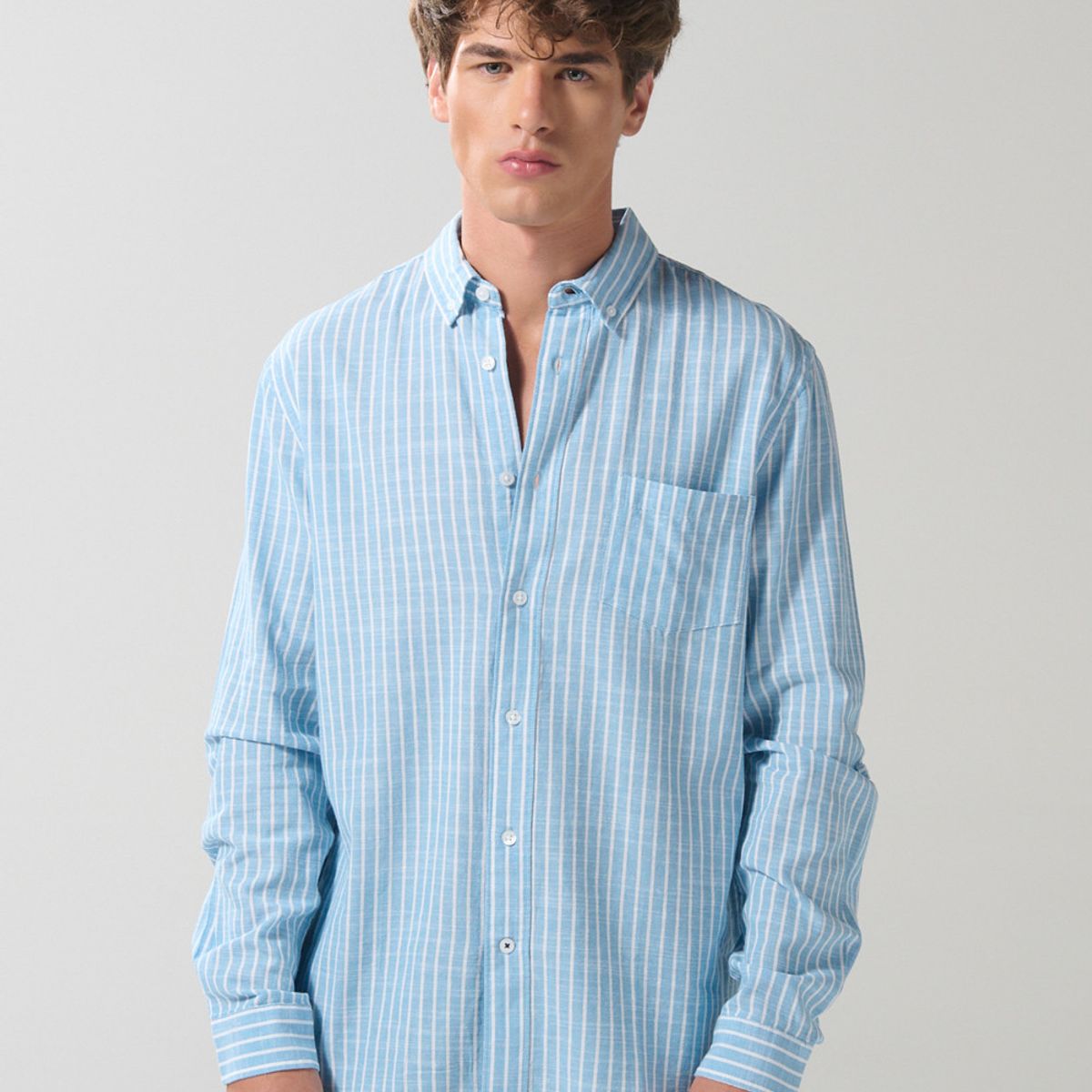 KOAJ - KOAJ Camisa cuello button down manga larga en slim fit a ray Hombre