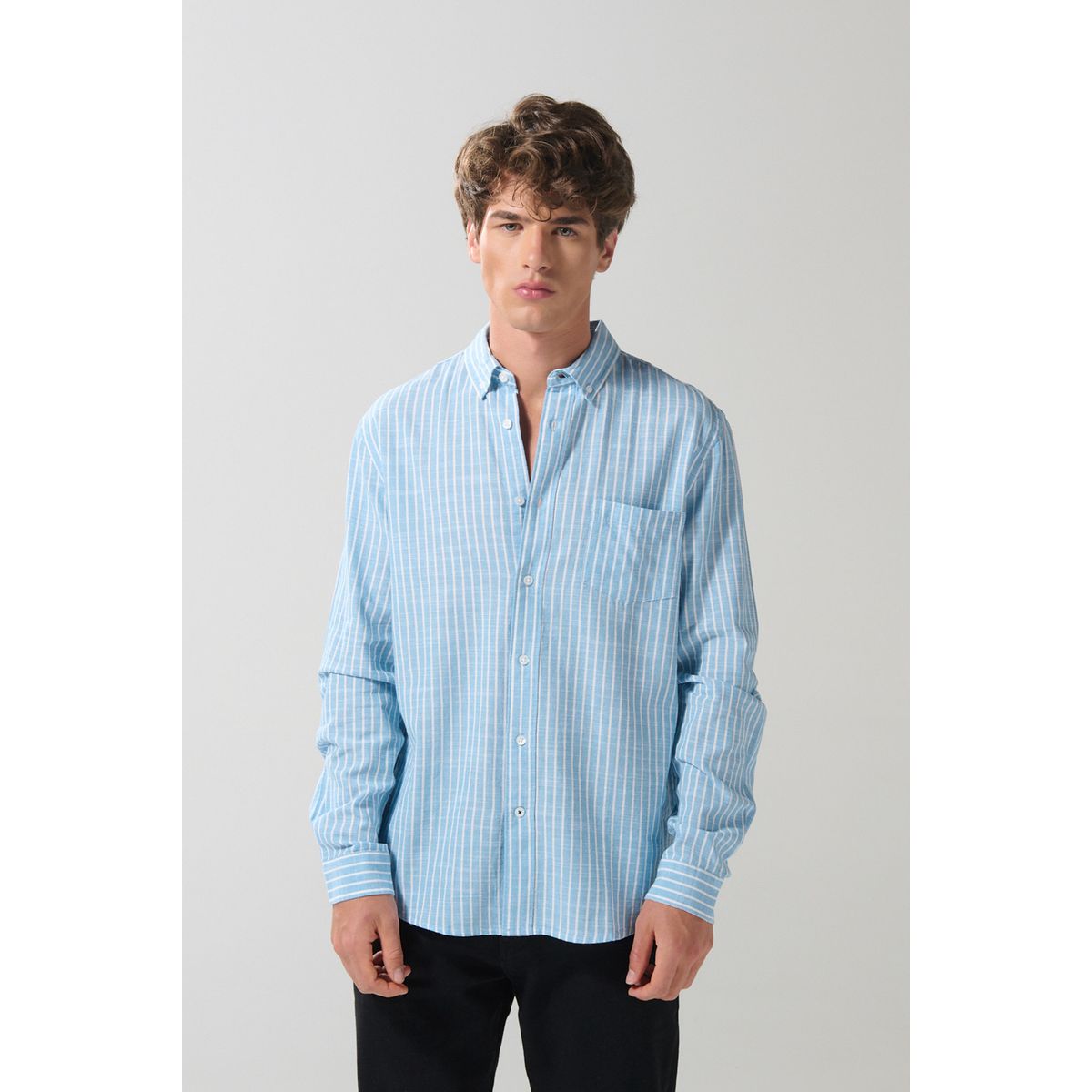 KOAJ - KOAJ Camisa cuello button down manga larga en slim fit a ray Hombre