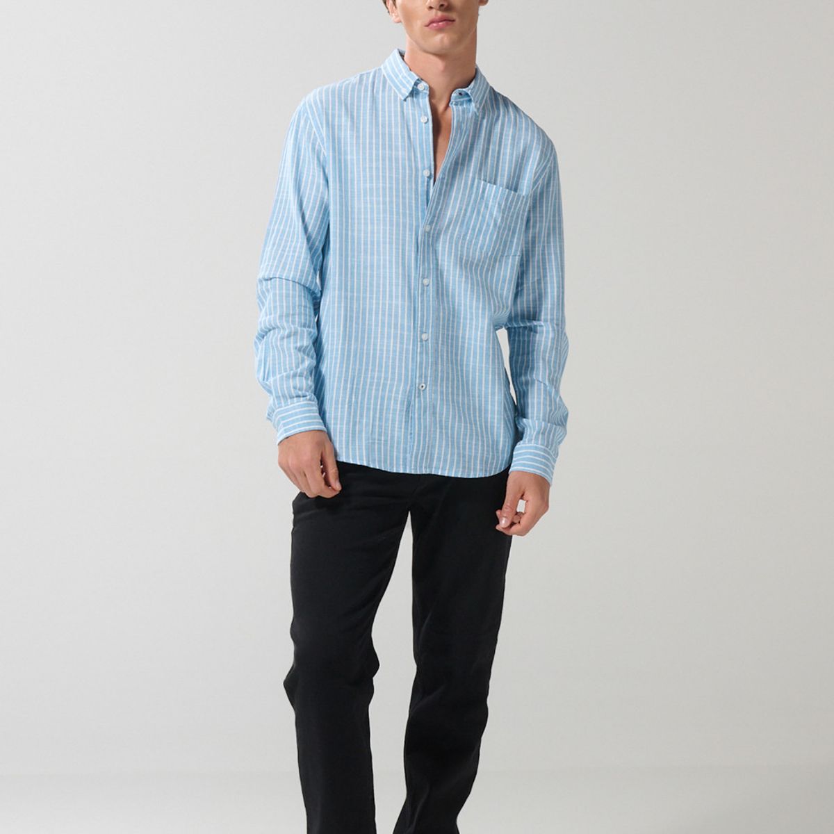 KOAJ - KOAJ Camisa cuello button down manga larga en slim fit a ray Hombre