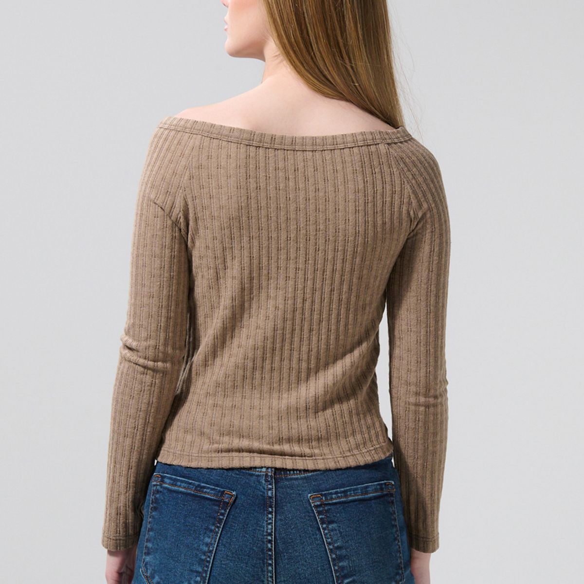 KOAJ - KOAJ Camiseta crop top unicolor con manga larga y cuello ba Mujer